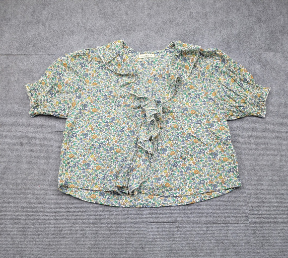 NATURAL LIFE Tops - Natural Life Blouse Women Medium Floral Boho Cottage Western Ruffle Cotton Green